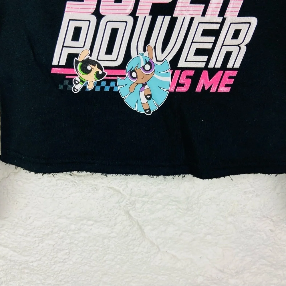 JUSTICE POWERPUFF fleece half cropped MY SUPER POWER IS ME girls shirt SZ XS 5/6